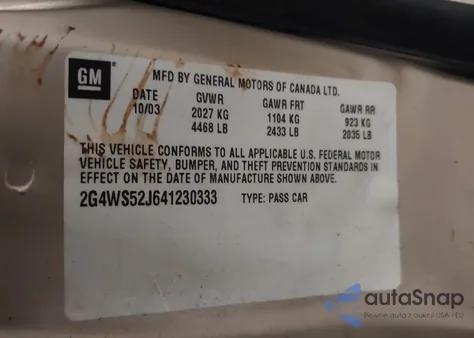 2004 Buick Century from USA, damaged, VIN 2G4WS52J641230333